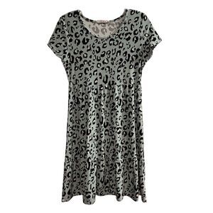 Pink Rose Women's S‎ Blue Leopard Print Babydoll Dress Short Sleeve